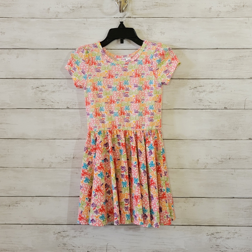 Dot Dot Smile Pink Purple Multicolor Bows Print Toddler Kids Dress Size 2T